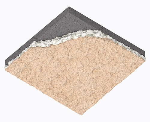Render of beige Ure K thermal acoustic insulation applied on ceiling